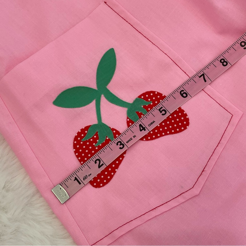 Vintage Danielle Pink Strawberry Patch Sleeveless Mod Vintage House Dress Robe - Picture 12 of 16